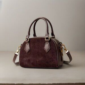 Genuine Leather Boston Bag – Women's Brown Shoulder & Handbag, Cowhide Purse